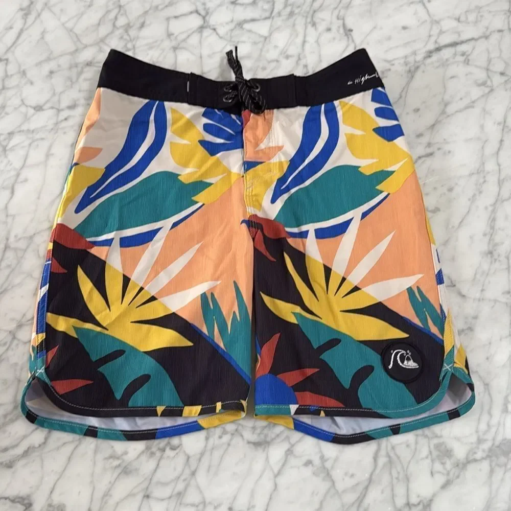 Quiksilver High Line Board Shorts Boys Youth 12 Tropical Print Drawstring